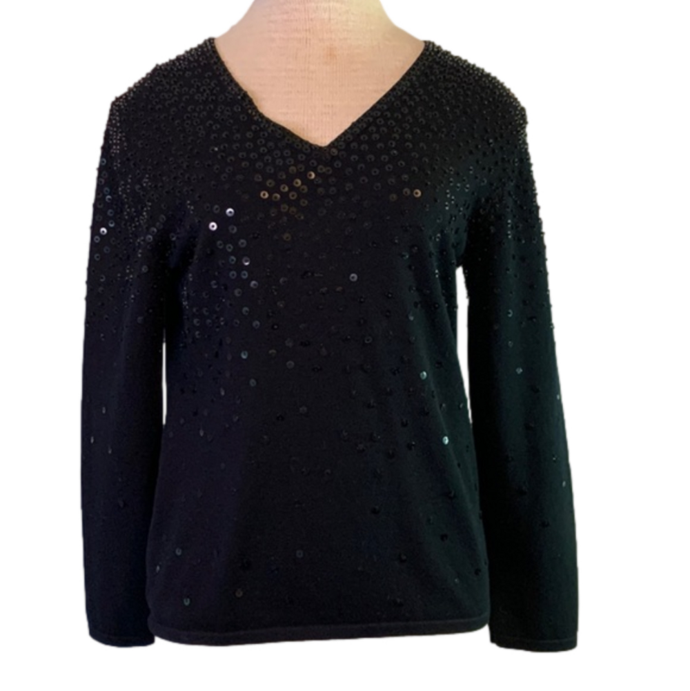 Chico’s silk blend black medium sequin v neck sweater